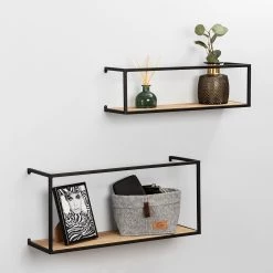 WENKO Étagère murale Geo (2) - Bambou massif / Métal - Bambou / Noir -Meubles de salle à manger Soldes Magasin 1000345605 220412 021 MOOD DETAILS P000000001000345605 mood