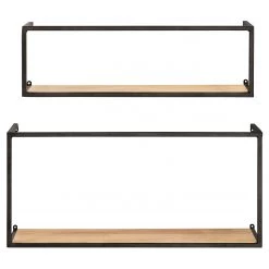 WENKO Étagère murale Geo (2) - Bambou massif / Métal - Bambou / Noir -Meubles de salle à manger Soldes Magasin 1000345605 220412 030 DETAILS P000000001000345605