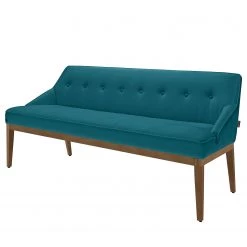 Tom Tailor Banquette Cozy - Velours / Hêtre massif - Bleu pétrole - Largeur : 180 cm - Hêtre foncé