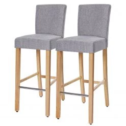 Red Living Chaises de bar Tullah (lot de 2) - Tissu / Hévéa massif et fer - Gris / Hévéa et argenté