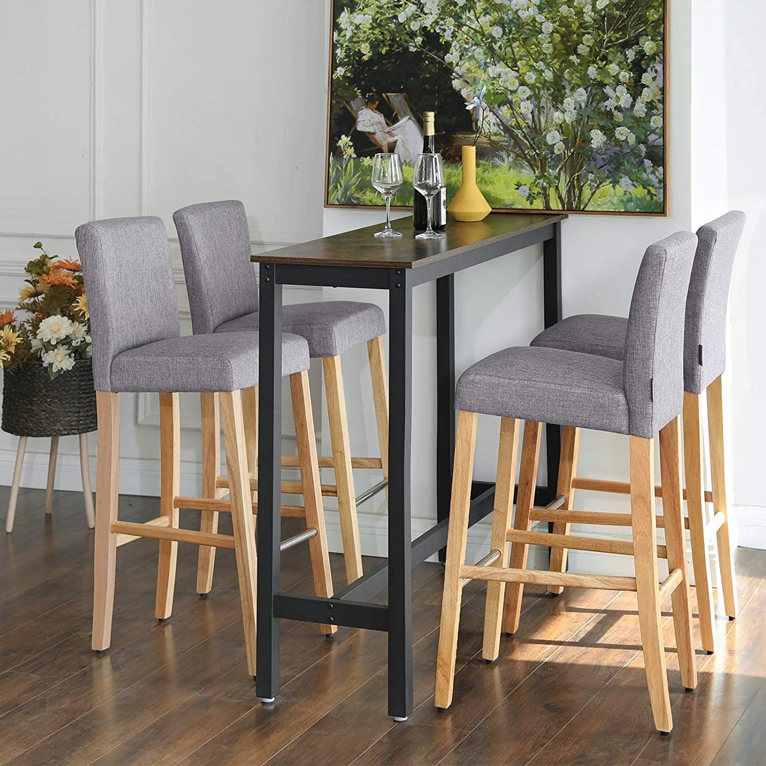 Red Living Chaises de bar Tullah (lot de 2) - Tissu / Hévéa massif et fer - Gris / Hévéa et argenté 2 Red Living Chaises de bar Tullah (lot de 2) - Tissu / Hévéa massif et fer - Gris / Hévéa et argenté – Image 2