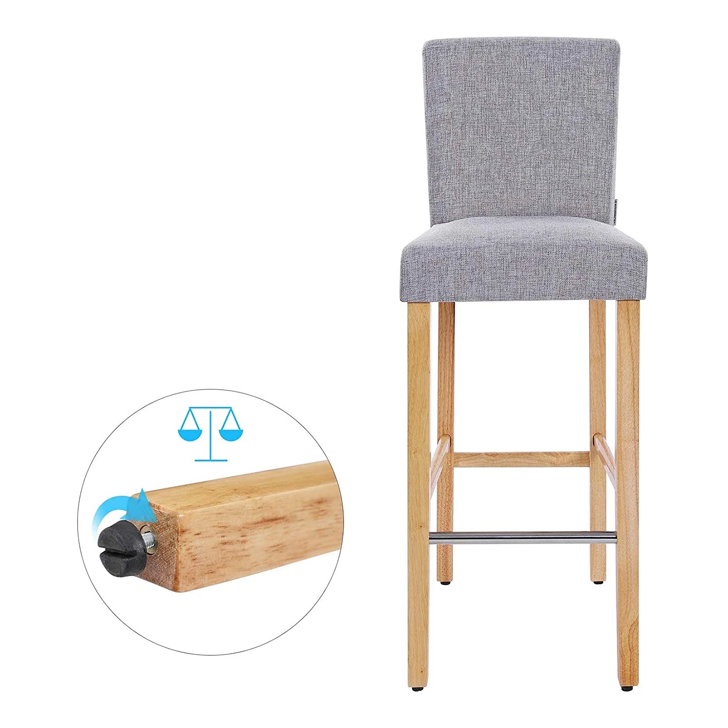 Red Living Chaises de bar Tullah (lot de 2) - Tissu / Hévéa massif et fer - Gris / Hévéa et argenté 5 Red Living Chaises de bar Tullah (lot de 2) - Tissu / Hévéa massif et fer - Gris / Hévéa et argenté – Image 5