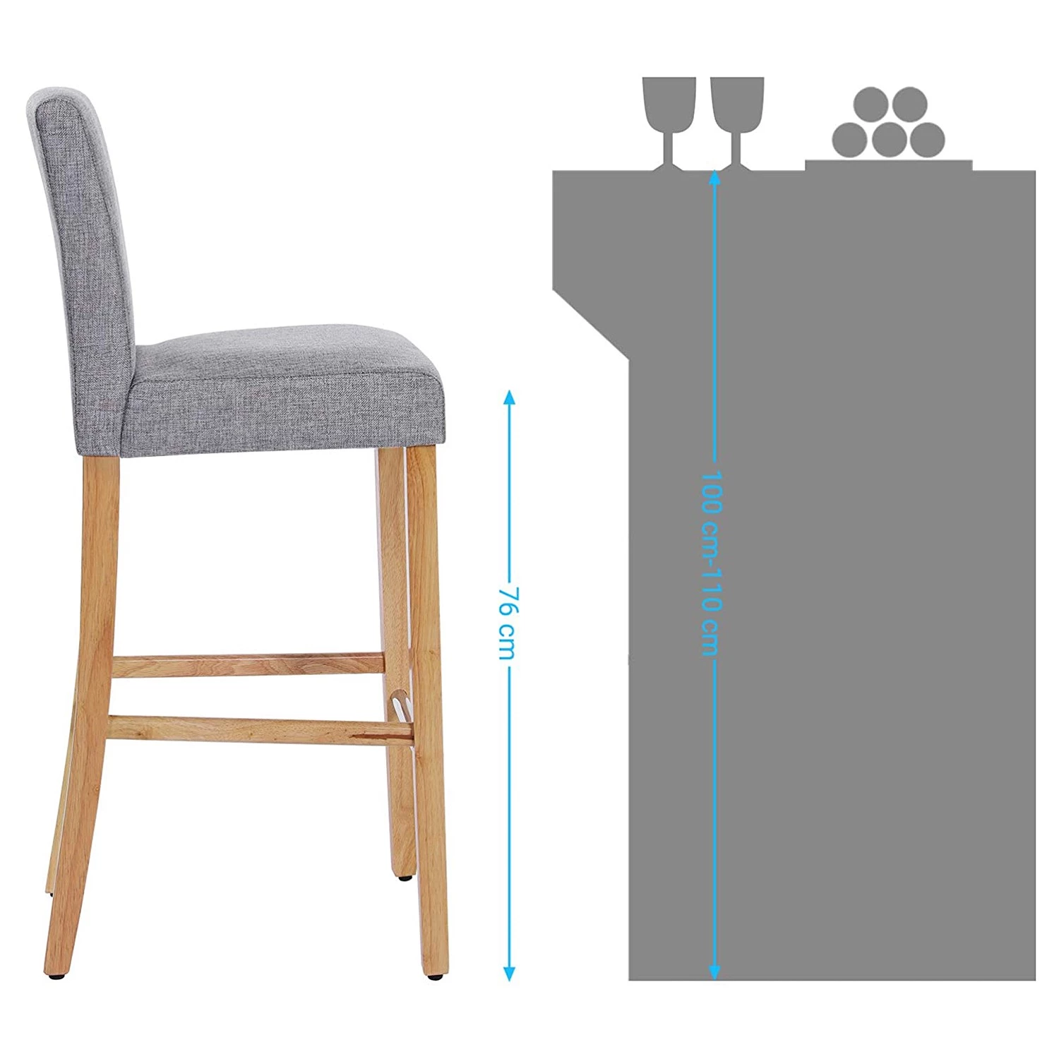 Red Living Chaises de bar Tullah (lot de 2) - Tissu / Hévéa massif et fer - Gris / Hévéa et argenté 7 Red Living Chaises de bar Tullah (lot de 2) - Tissu / Hévéa massif et fer - Gris / Hévéa et argenté – Image 7