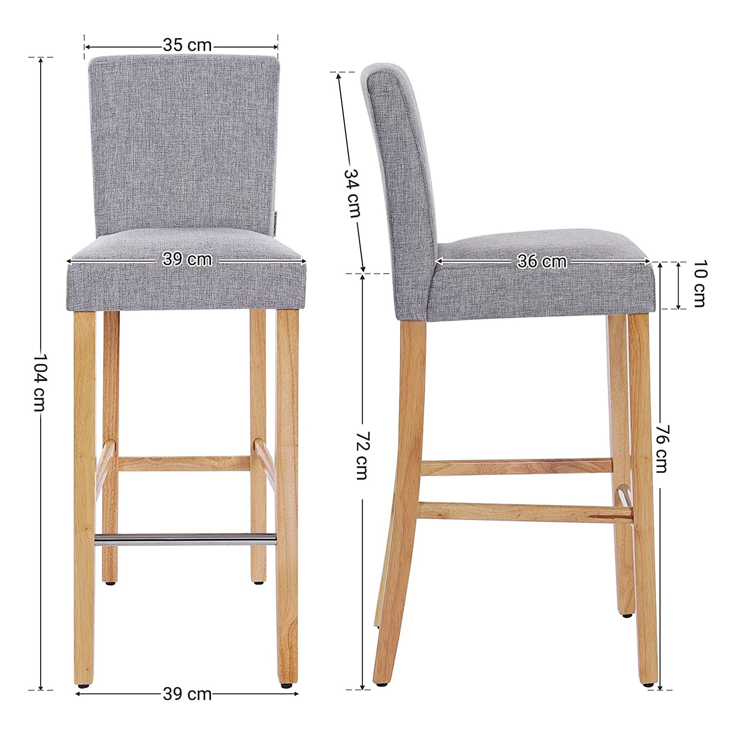 Red Living Chaises de bar Tullah (lot de 2) - Tissu / Hévéa massif et fer - Gris / Hévéa et argenté 8 Red Living Chaises de bar Tullah (lot de 2) - Tissu / Hévéa massif et fer - Gris / Hévéa et argenté – Image 8
