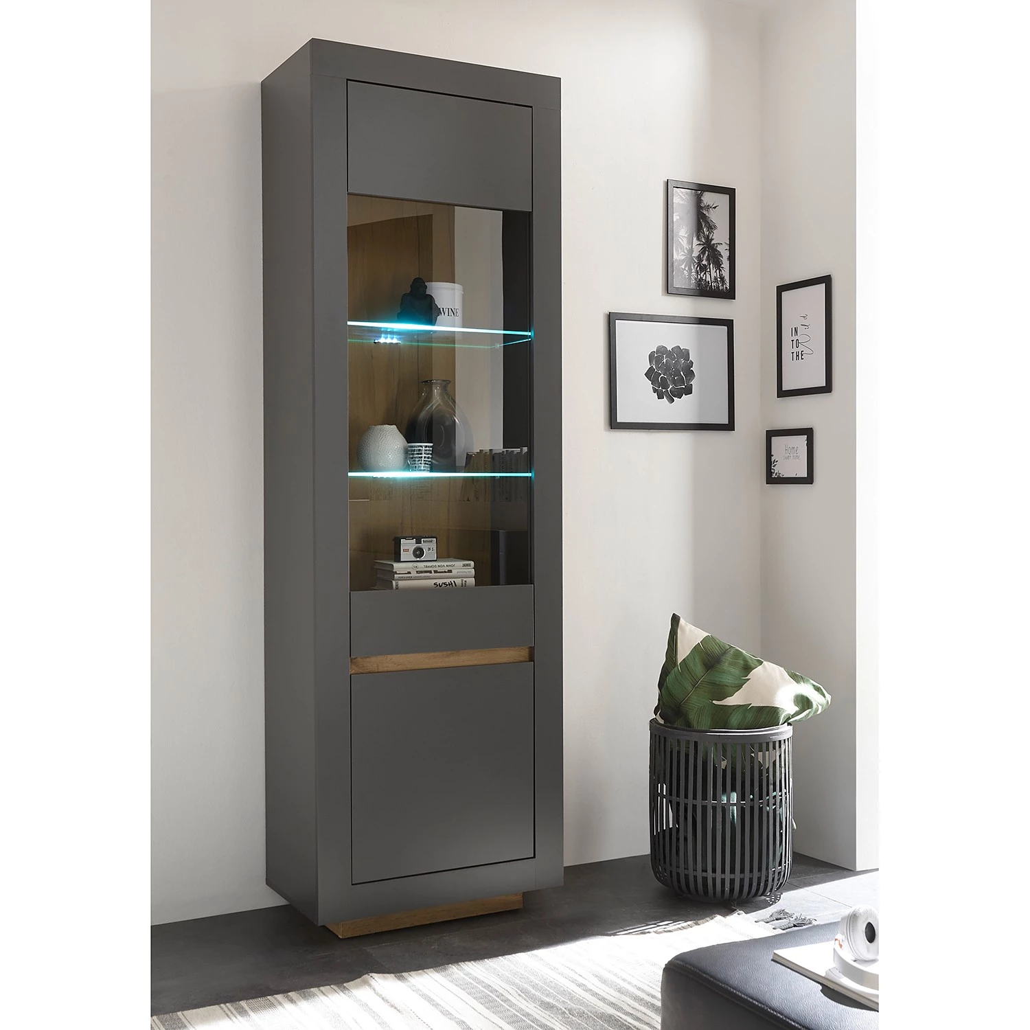 Loftscape Vitrine Accra - Anthracite / Imitation chêne 2 Loftscape Vitrine Accra - Anthracite / Imitation chêne – Image 2