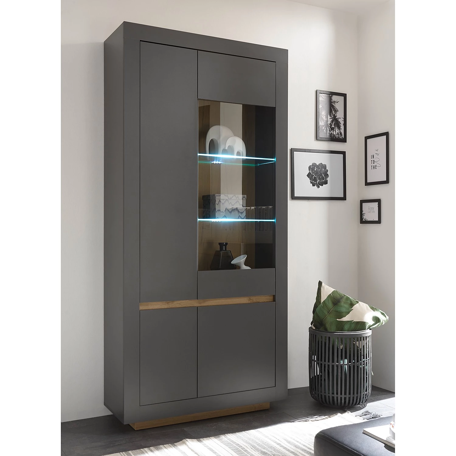 Loftscape Vitrine haute Accra - Anthracite / Imitation chêne 2 Loftscape Vitrine haute Accra - Anthracite / Imitation chêne – Image 2