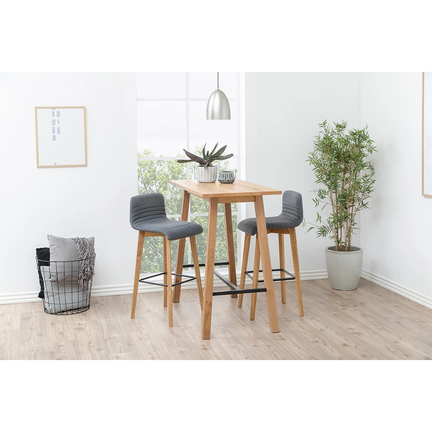 Loftscape Chaises de bar Alaric (lot de 2) - Tissu / Chêne massif / Métal - Gris / Chêne / Noir 2 Loftscape Chaises de bar Alaric (lot de 2) - Tissu / Chêne massif / Métal - Gris / Chêne / Noir – Image 2