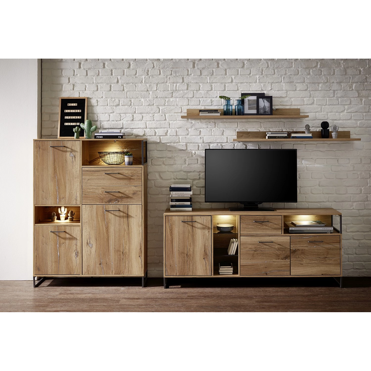 Red Living Étagères murales Sligo (lot de 2) - Imitation chêne rustique argenté 3 Red Living Étagères murales Sligo (lot de 2) - Imitation chêne rustique argenté – Image 3