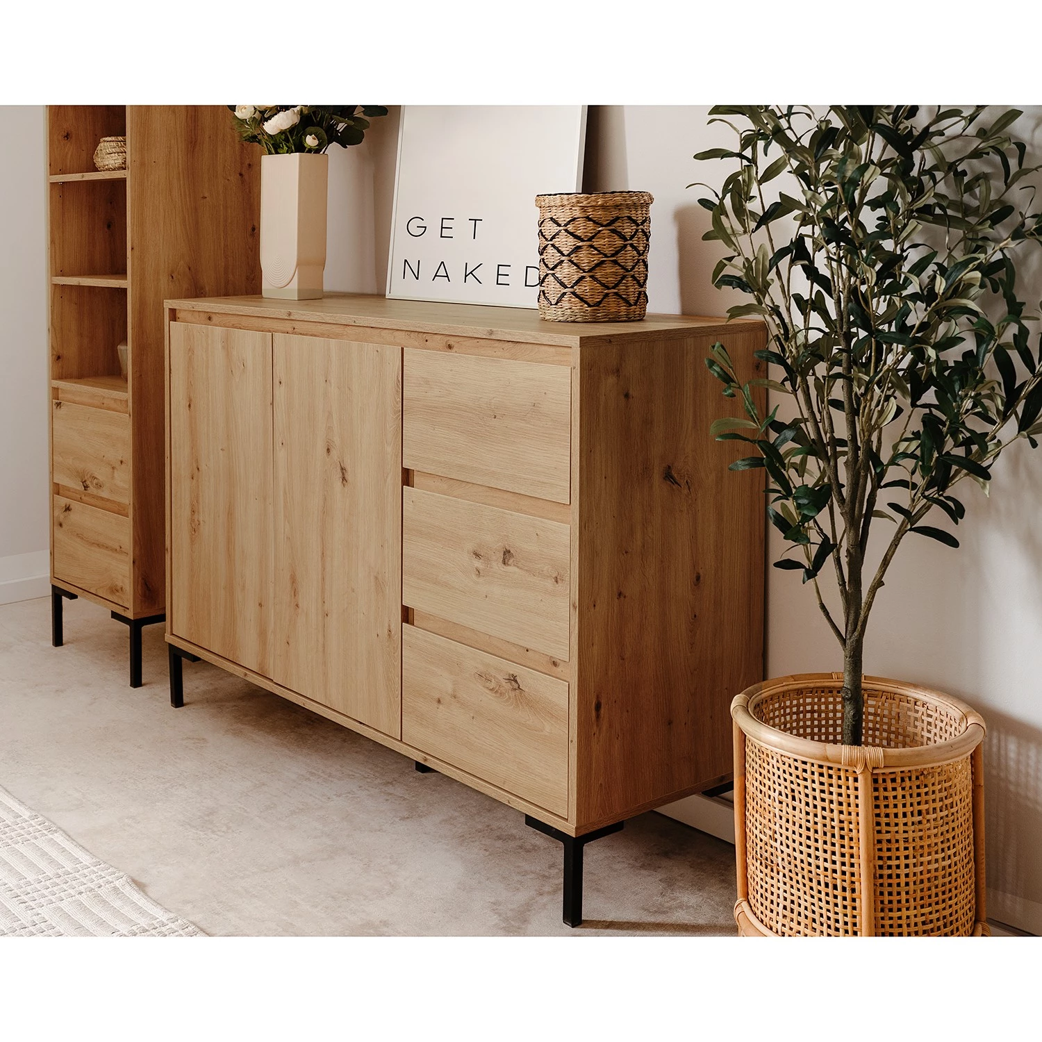 Loftscape Buffet Brochet II - Imitation chêne / Noir 3 Loftscape Buffet Brochet II - Imitation chêne / Noir – Image 3