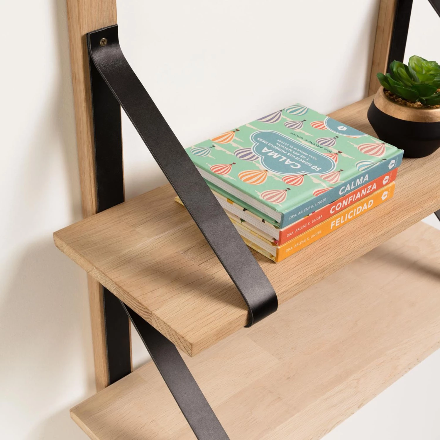 Red Living Étagère murale Nakuru - Hêtre massif / Cuir véritable - Hêtre / Noir 6 Red Living Étagère murale Nakuru - Hêtre massif / Cuir véritable - Hêtre / Noir – Image 6