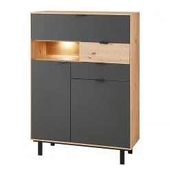 Fashion For Home Buffet haut Leox - Avec éclairage inclus - Graphite / Imitation chêne artisan