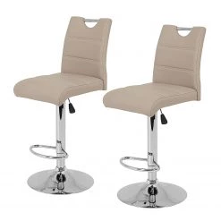 Fredriks Chaises de bar Malte (lot de 2) - Imitation cuir / Métal - Chrome - Cappuccino