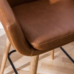 Mørteens Chaises de bar Nicholas I - Imitation cuir / Chêne massif - Marron vintage - Lot de 2 -Meubles de salle à manger Soldes Magasin barstuhl nicholas i 2er set kunstleder eiche massiv vintage braun 4793712