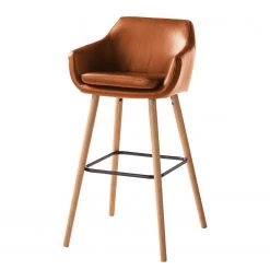 Mørteens Chaises de bar Nicholas I - Imitation cuir / Chêne massif - Marron vintage - Lot de 2 -Meubles de salle à manger Soldes Magasin barstuhl nicholas i 2er set kunstleder eiche massiv vintage braun 4798228