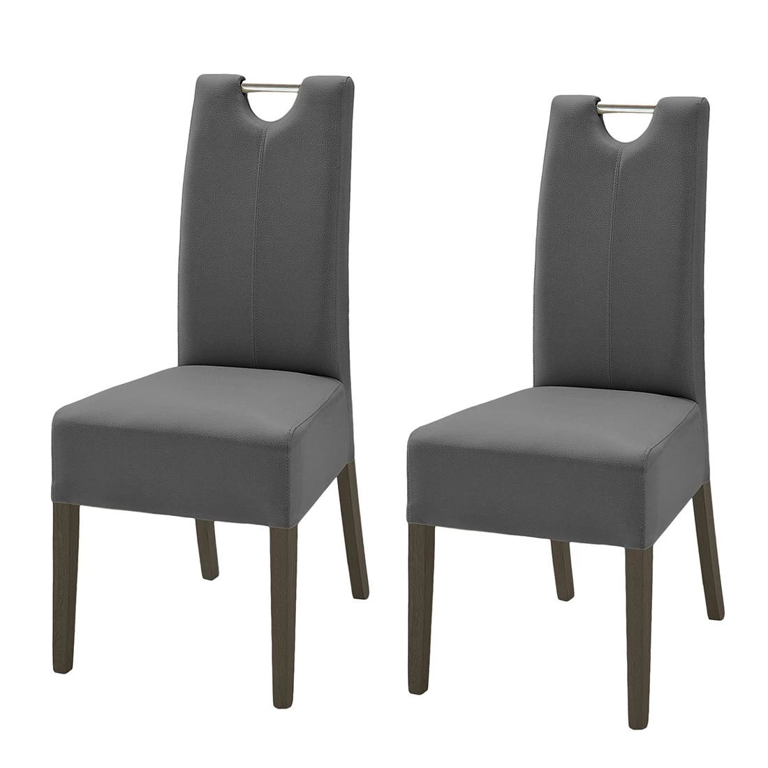 Ars Natura Chaises Lenya (lot de 2) - Cuir synthétique gris / Hêtre marron foncé 1 Ars Natura Chaises Lenya (lot de 2) - Cuir synthétique gris / Hêtre marron foncé
