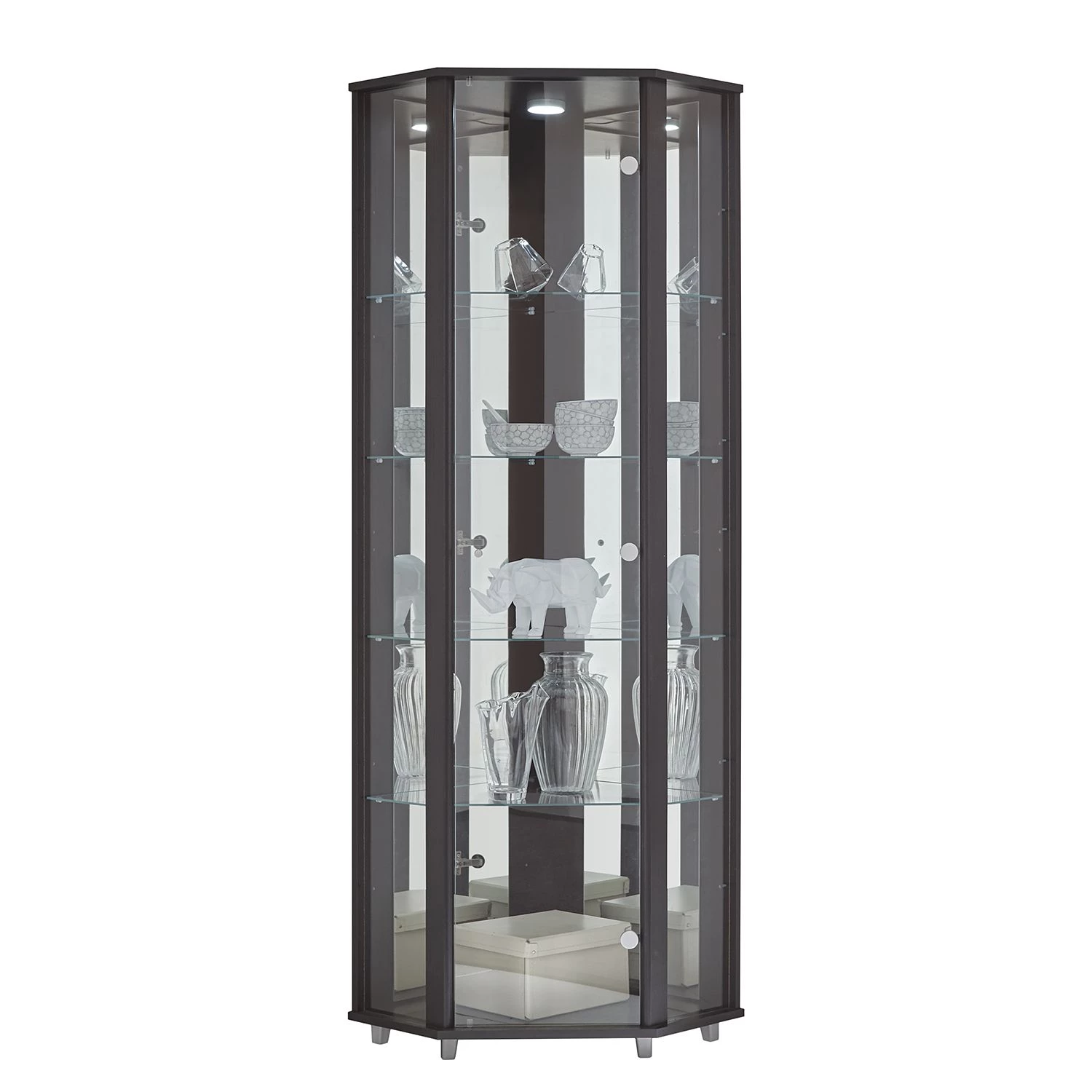 Fredriks Vitrine d'angle Amalia I - Éclairage inclus - Imitation hêtre - Noir 4 Fredriks Vitrine d'angle Amalia I - Éclairage inclus - Imitation hêtre - Noir – Image 4