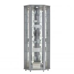 Fredriks Vitrine d'angle Amalia II - Éclairage inclus - Imitation frêne foncé - Argenté -Meubles de salle à manger Soldes Magasin fif vitrinen led 18 05 2017 4922040