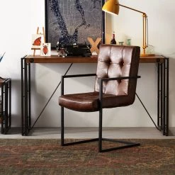 Ars manufacti Chaise cantilever - Imitation cuir / Métal - Marron / Noir -Meubles de salle à manger Soldes Magasin freischwinger lungo kunstleder cappuccino 5114624