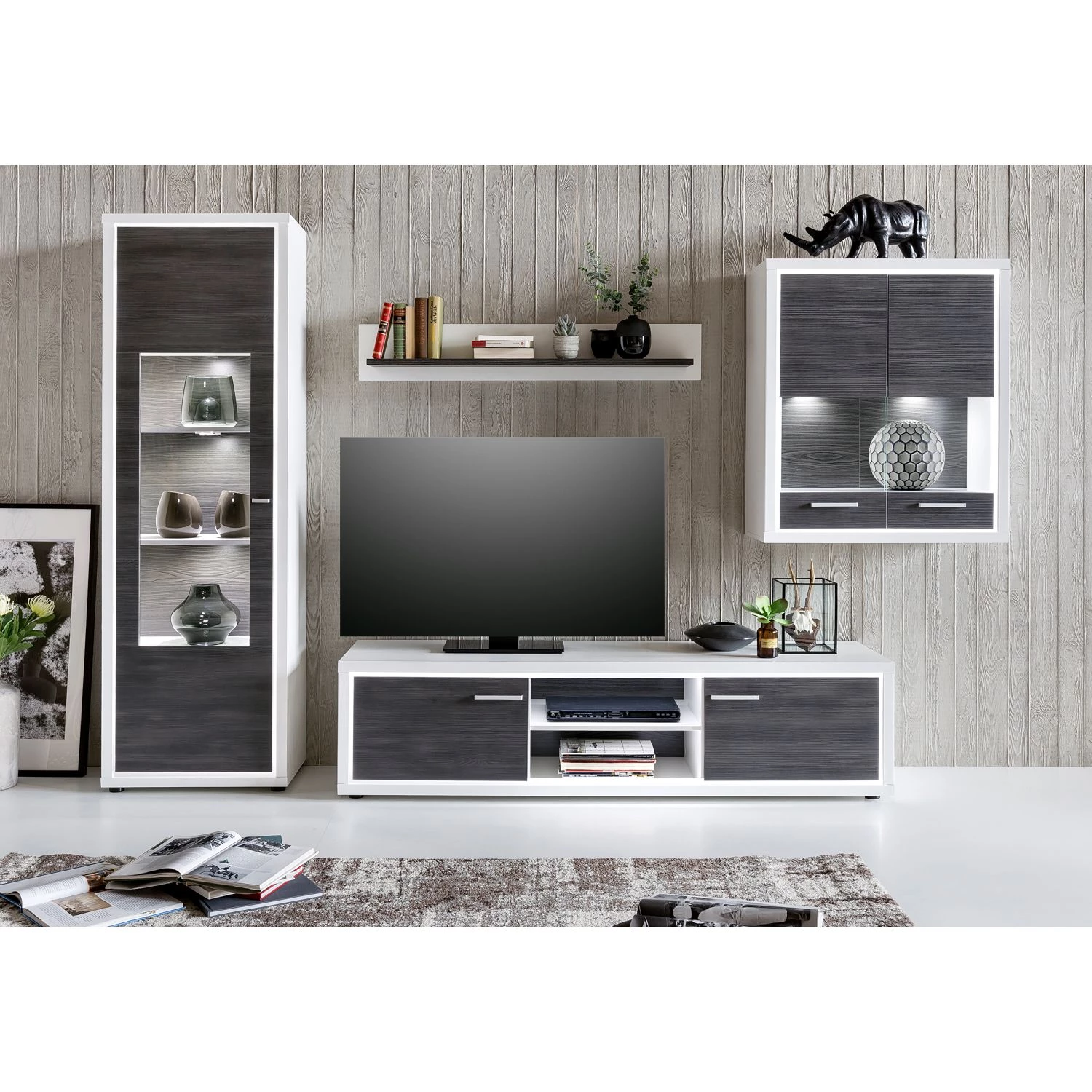 Mooved Vitrine suspendue Piorini II (avec éclai - Imitation pin anthracite / Blanc 2 Mooved Vitrine suspendue Piorini II (avec éclai - Imitation pin anthracite / Blanc – Image 2