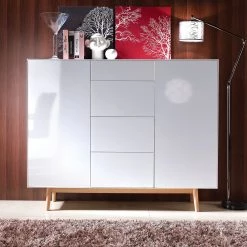 Mørteens Buffet Lindholm IV - chêne partiellement massif - Blanc - Hauteur : 128 cm -Meubles de salle à manger Soldes Magasin highboard lindholm i weiss matt eiche massiv 261548