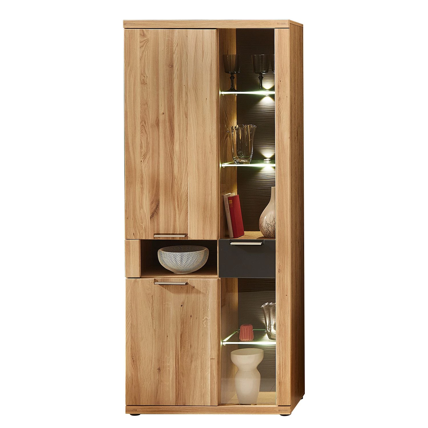 Naturoo Armoire vitrine Macoun - avec éclairage - Partiellement en chêne sauvage massif 1 Naturoo Armoire vitrine Macoun - avec éclairage - Partiellement en chêne sauvage massif