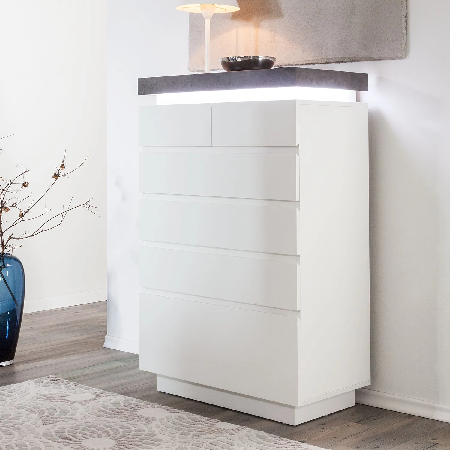 Fredriks Commode Namona II - Éclairage inclus - Imitation béton / Blanc 3 Fredriks Commode Namona II - Éclairage inclus - Imitation béton / Blanc – Image 3