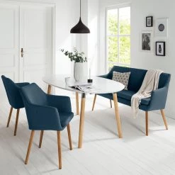 Mørteens Banquette Nicholas II - Bleu jean -Meubles de salle à manger Soldes Magasin kuechensofa nicholas ii webstoff eiche massiv jeansblau 5125432