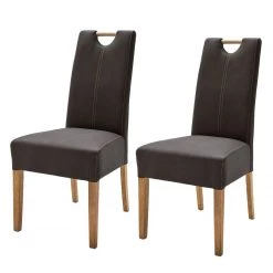 Ars Natura Chaises rembourrées Alessia (lot de 2) - Marron / Chêne