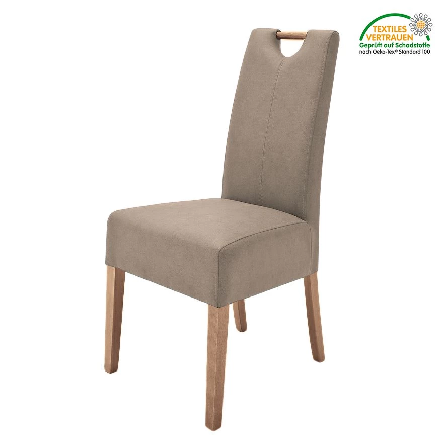 Roomscape Lot de 2 chaises capitonnées Alessia II - Taupe / Chêne 2 Roomscape Lot de 2 chaises capitonnées Alessia II - Taupe / Chêne – Image 2