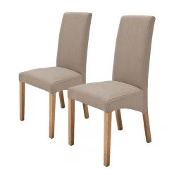 Ars Natura Chaises capitonnée Foxa (lot de 2) - Tissu / Hêtre massif - Hêtre - Taupe / Chêne
