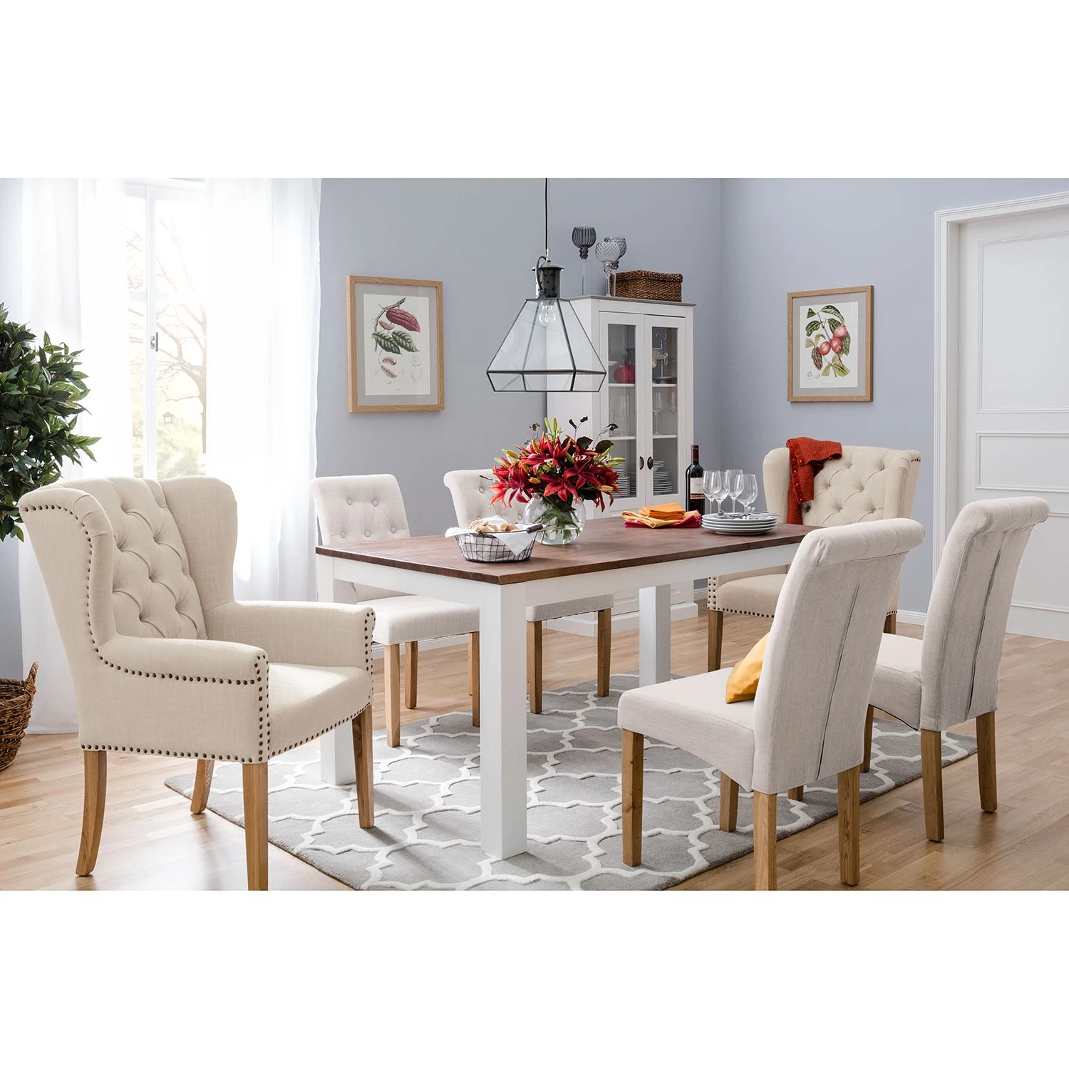 Maison Belfort Chaises capitonnées Jeanne (lot de 2) - Tissu / Chêne massif - Crème 2 Maison Belfort Chaises capitonnées Jeanne (lot de 2) - Tissu / Chêne massif - Crème – Image 2