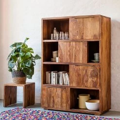 Ars Natura Étagère à portes coulissantes Trangle - Sheesham massif -Meubles de salle à manger Soldes Magasin schiebetuerenregal trangle sheesham massiv 676042