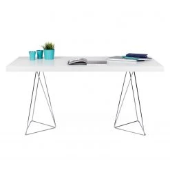Temahome Table Hueva - Blanc / Chrome - Largeur : 160 cm -Meubles de salle à manger Soldes Magasin schreibtisch multi trestles mattweiss 5005800