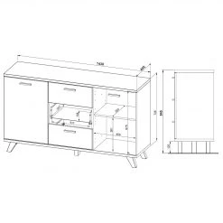 Germania Buffet Neston I - Partiellement en chêne massif - Blanc mat / Imitation chêne de Sanremo -Meubles de salle à manger Soldes Magasin sideboard neston i eiche teilmassiv matt steingrau eiche navarra dekor 4993380