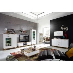 Germania Buffet Neston I - Partiellement en chêne massif - Blanc mat / Imitation chêne de Sanremo -Meubles de salle à manger Soldes Magasin sideboard neston i supermatt weiss eiche sanremo dekor 1154466