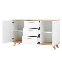 Germania Buffet Neston I - Partiellement en chêne massif - Blanc mat / Imitation chêne de Sanremo -Meubles de salle à manger Soldes Magasin sideboard neston i supermatt weiss eiche sonoma dekor 637530