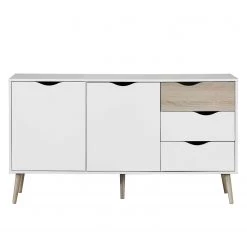 Mørteens Buffet Sunndal - Partiellement en caoutchouc massif - Blanc / Chêne clair -Meubles de salle à manger Soldes Magasin sideboard sunndal gummibaum teilmassiv weiss eiche dekor 4753668