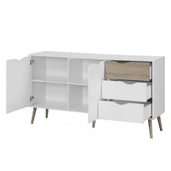 Mørteens Buffet Sunndal - Partiellement en caoutchouc massif - Blanc / Chêne clair -Meubles de salle à manger Soldes Magasin sideboard sunndal gummibaum teilmassiv weiss eiche dekor 4753672