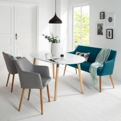 Mørteens Banquette Nicholas II - Bleu pétrole -Meubles de salle à manger Soldes Magasin sofabank nicholas ii webstoff eiche massiv petrol 4851544