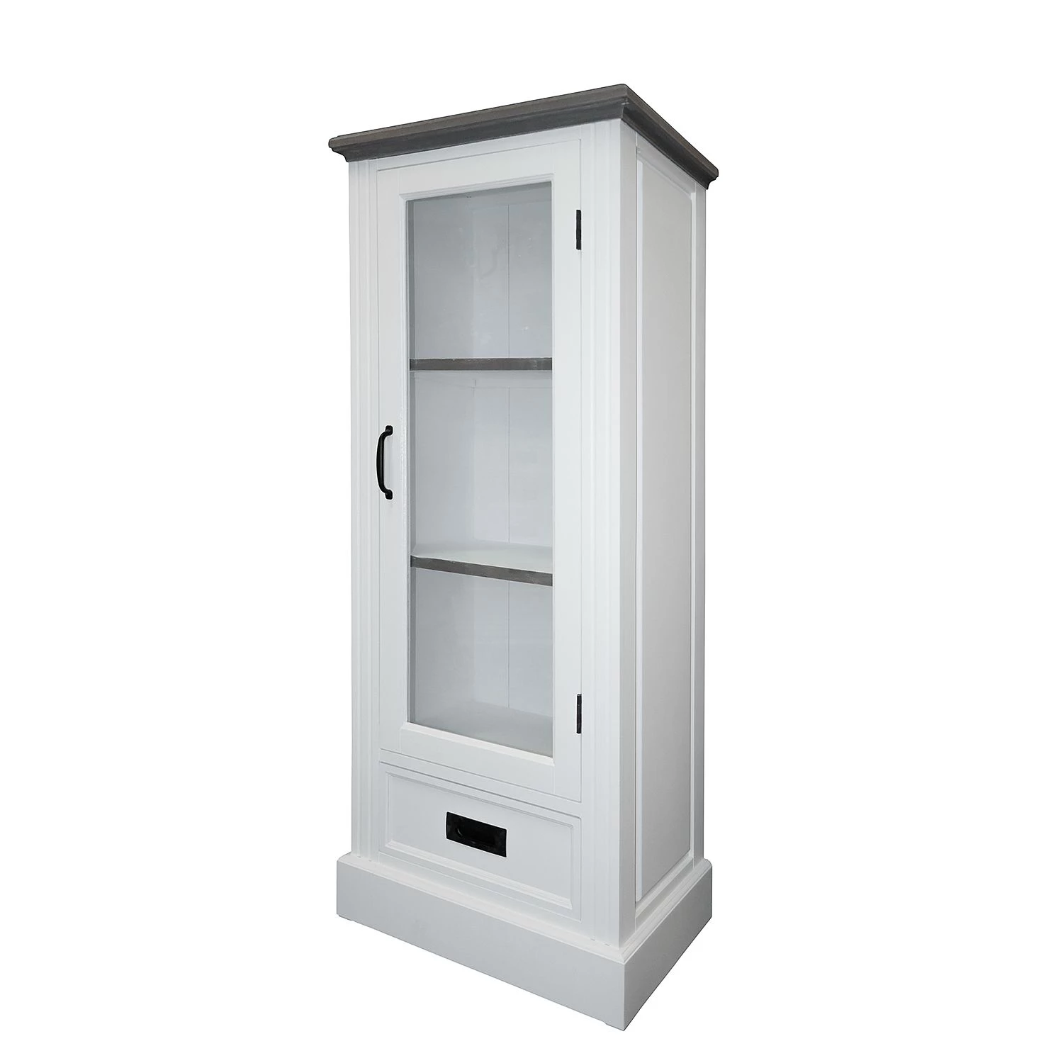 Maison Belfort Vitrine Nasinu II - Partiellement en paulownia massif - Blanc / Gris ancien 1 Maison Belfort Vitrine Nasinu II - Partiellement en paulownia massif - Blanc / Gris ancien