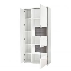 Loftscape Armoire vitrine Kushiro - Blanc brillant / Gris -Meubles de salle à manger Soldes Magasin vitrinenschrank arco hochglanz weiss grau 4710816
