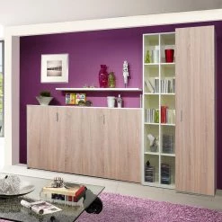 Loftscape Ensemble lit mural Godia I - Blanc / Imitation chêne de Sonoma - Maletas de mousse -Meubles de salle à manger Soldes Magasin wandklappbett kombination godia i 90 x 200 cm schaumstoffmatratze weiss eiche sonoma dekor 1721678