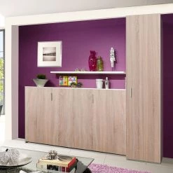 Loftscape Ensemble lit mural Godia II - Blanc / Imitation chêne de Sonoma - Maletas de mousse -Meubles de salle à manger Soldes Magasin wandklappbett kombination godia ii schaumstoffmatratze weiss eiche sonoma dekor 1722866