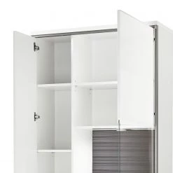 Loftscape Armoire vitrine Kushiro - Blanc brillant / Gris -Meubles de salle à manger Soldes Magasin wohnwand arco ii 5 teilig hochglanz weiss grau 4710672