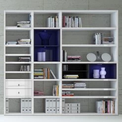 Loftscape Etagère XL Emporior l.A - Blanc brillant / Noir - Avec éclairage -Meubles de salle à manger Soldes Magasin xl regalwand emporior i a rgb led beleuchtung hochglanz weiss schwarz 3396521