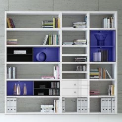 Loftscape Etagère XL Emporior l.B - Blanc brillant / Noir - Avec éclairage -Meubles de salle à manger Soldes Magasin xl regalwand emporior i b rgb led beleuchtung hochglanz weiss schwarz 3396581