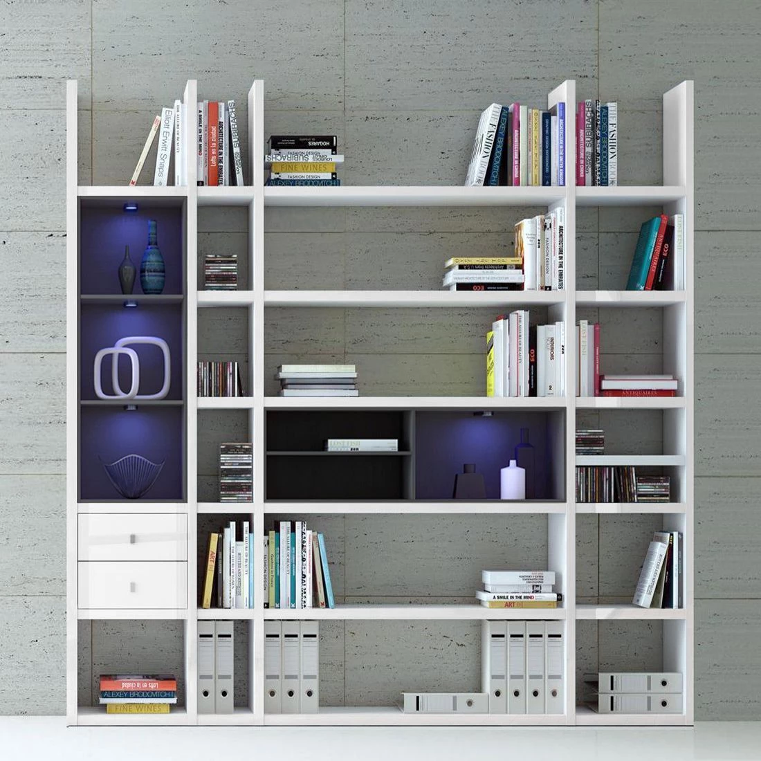 Loftscape Etagère XL Emporior lII.A - Blanc brillant / Noir - Avec éclairage 3 Loftscape Etagère XL Emporior lII.A - Blanc brillant / Noir - Avec éclairage – Image 3