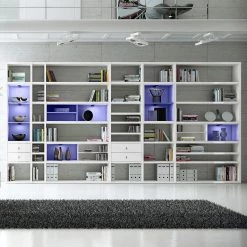 Loftscape Etagère XXL Emporior l.A - Blanc brillant / Blanc mat - Avec éclairage -Meubles de salle à manger Soldes Magasin xxl regalwand emporior i a rgb led beleuchtung hochglanz weiss matt weiss 3396457