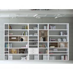 Loftscape Etagère XXL Emporior II - Blanc brillant / Imitation chêne de Sonoma - Avec éclairage -Meubles de salle à manger Soldes Magasin xxl regalwand emporior ii mit beleuchtung hochglanz weiss eiche sonoma dekor 2220654
