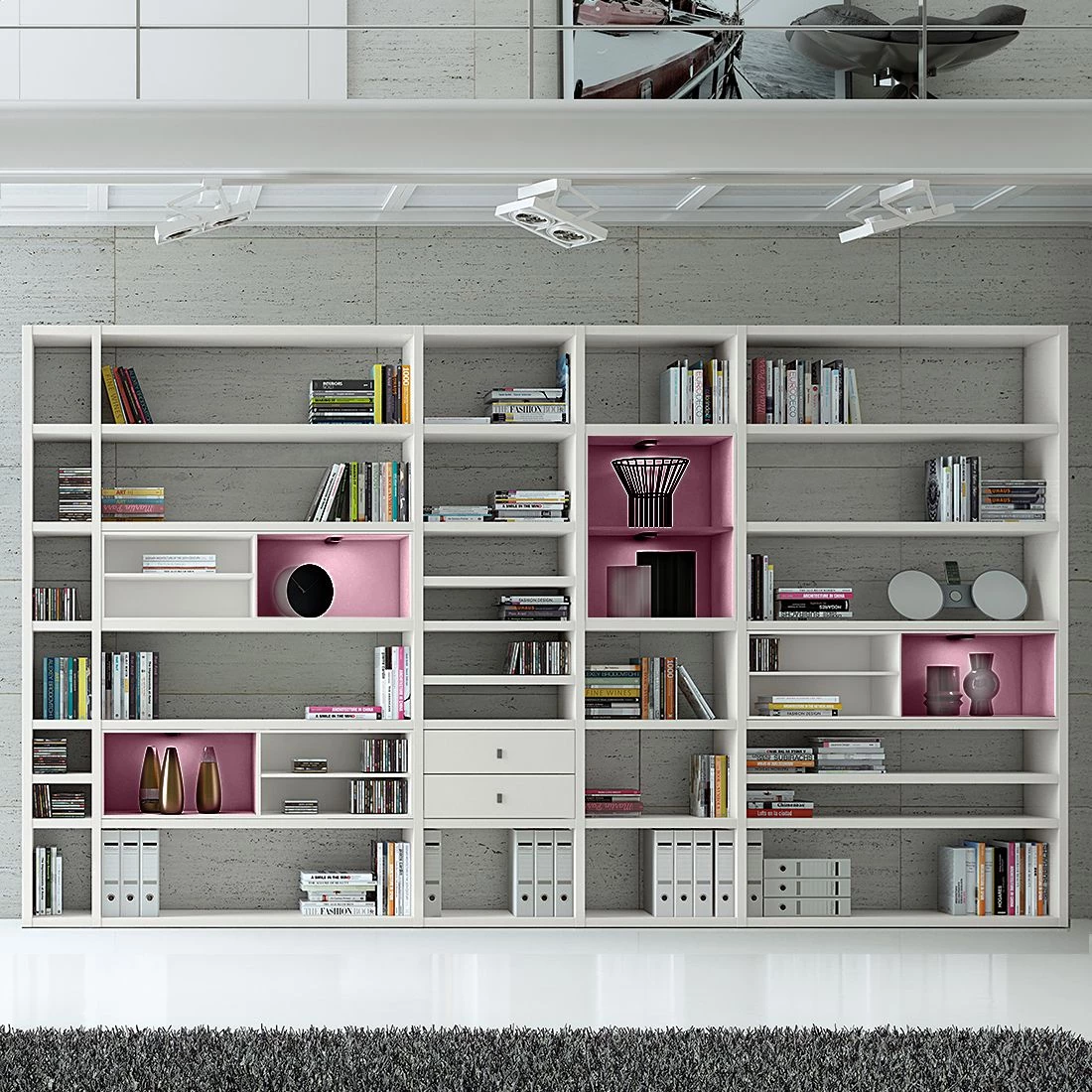 Loftscape Etagère XXL Emporior II - Blanc crème - Avec éclairage 2 Loftscape Etagère XXL Emporior II - Blanc crème - Avec éclairage – Image 2